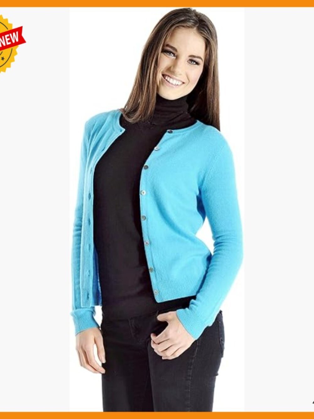 100% Pure Cashmere Cardigan Sweater, Round Neck, Button Down, Long Sleeve